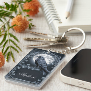 Goth Raven Moon Keychain