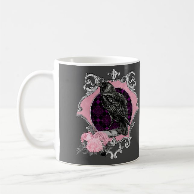 Goth Raven Rose Frame Coffee Mug (Left)