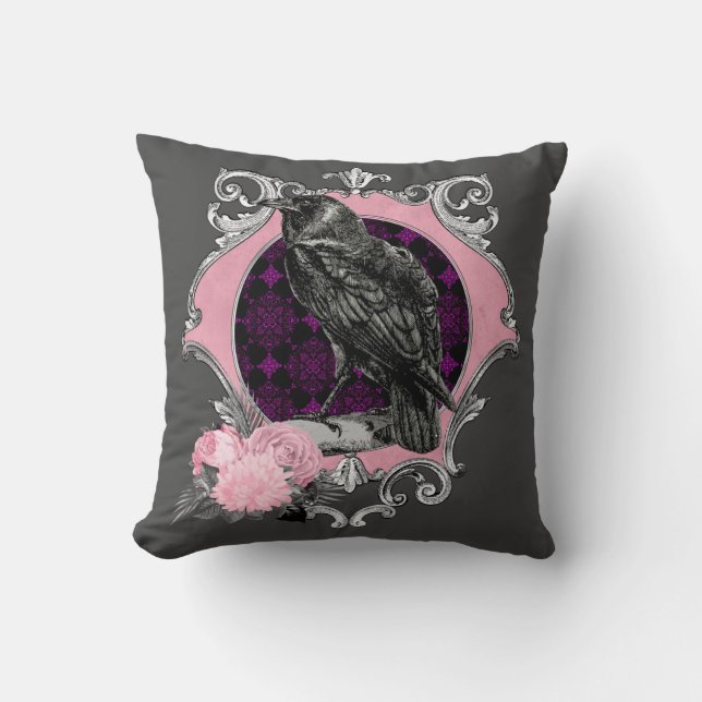 Goth Raven Rose Frame Cushion (Front)