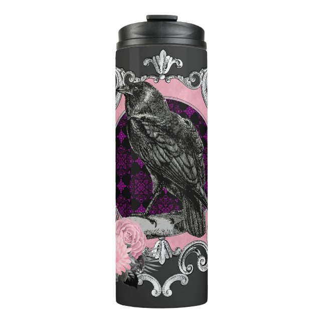 Goth Raven Rose Frame Thermal Tumbler (Front)