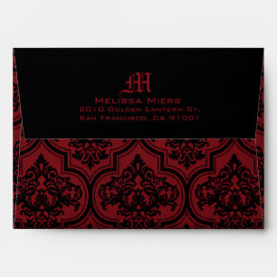 Goth Red Black Damask Wedding Envelope