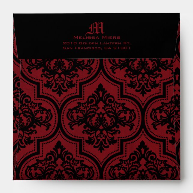 Goth Red Black Damask Wedding Envelope (Back (Top Flap))