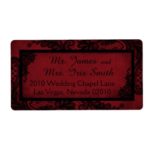 Goth Red Black Lace Grunge Wedding Label (Front)
