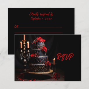 Goth Red Black Roses Wedding Cake Save the date RSVP Card