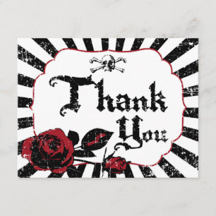 Goth Red Rose Skull Grunge Pirate Thank You Card