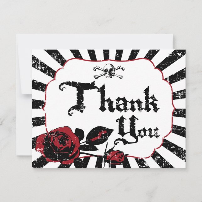 Goth Red Rose Skull Grunge Pirate Thank You Card (Front)