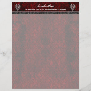 Goth Red Silver Heart Damask Custom Letterhead
