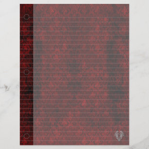 Goth Red Silver Heart Damask Notebook Paper