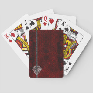 Goth Red Silver Heart Damask Playing Cards