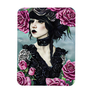 Goth Rose Girl Original art Digital painting Magnet