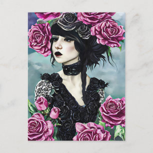 Goth Rose Girl Original art Digital painting Postcard