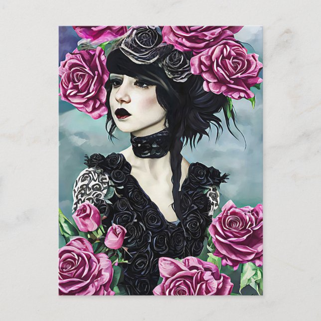 Goth Rose Girl Original art Digital painting Postcard (Front)