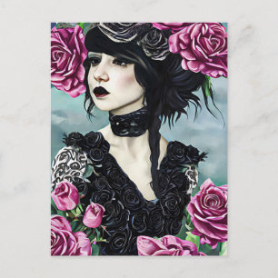 Goth Rose Girl Original art Digital painting Postcard