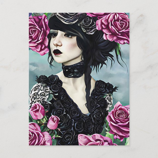 Goth Rose Girl Original art Digital painting Postcard (Front)