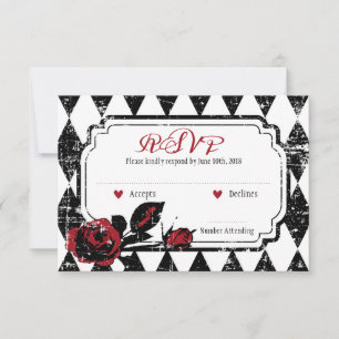 Goth Roses Grunge Diamond Print RSVP Card