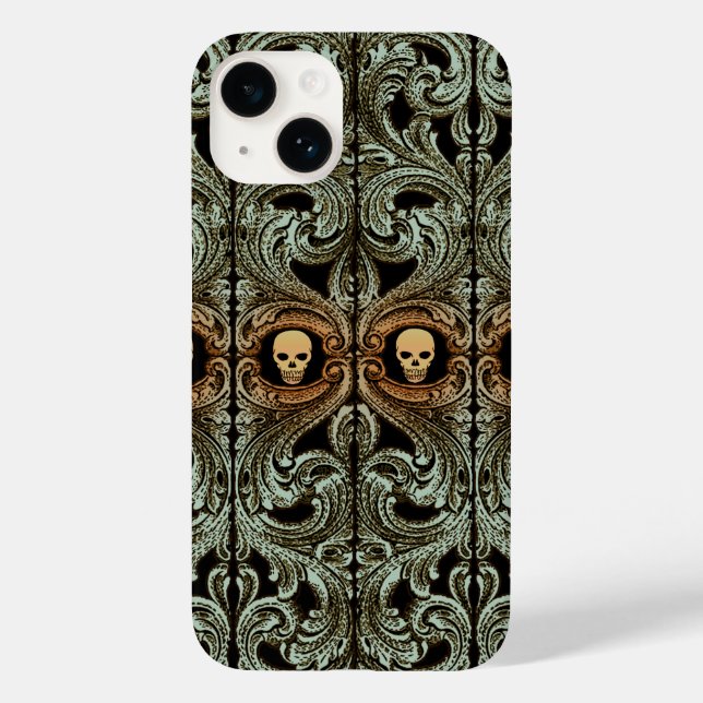 Goth Sage Green Ornament With Skull Case-Mate iPhone Case (Back)