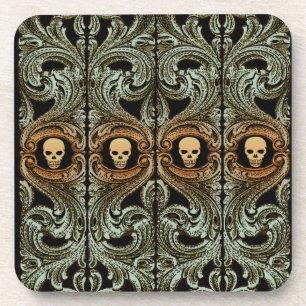 Goth Sage Green Ornament with Skull Coaster