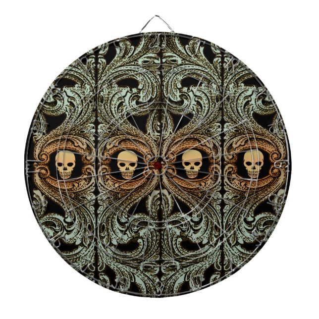 Goth Sage Green Ornament with Skull Dartboard (Front)