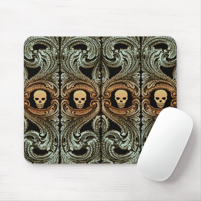 Goth Sage Green Ornament With Skull Mouse Mat (With Mouse)