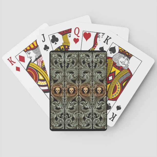 Goth Sage Green Ornament With Skull Playing Cards (Back)