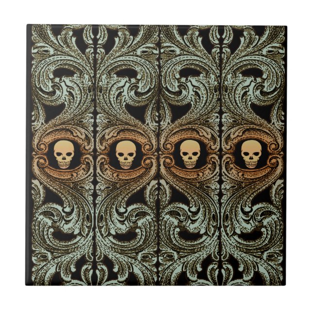 Goth Sage Green Ornament with Skull Tile (Front)
