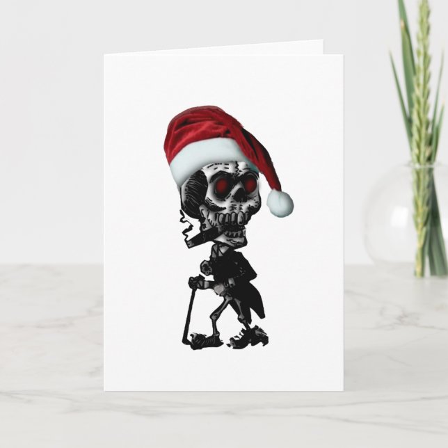 Goth Santa Skeleton Christmas Holiday Card (Front)