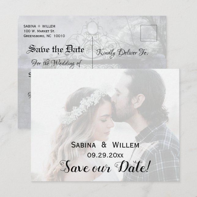 Goth Save Our Date Couple Photo Wedding Postcard (Front/Back)