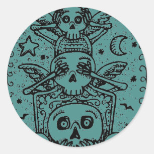 GOTH SEE NO EVIL, CEMETERY SKELETON STICKERS Skull
