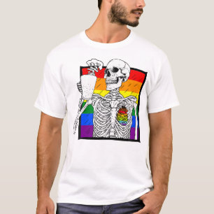 Goth Skeleton Coffee Gay Lesbian Pride Human Heart T-Shirt