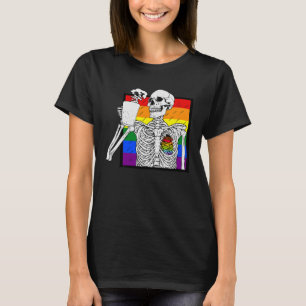 Goth Skeleton Coffee Gay Lesbian Pride Rainbow Hum T-Shirt