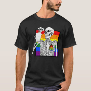 Goth Skeleton Coffee Gay Lesbian Pride Rainbow Hum T-Shirt