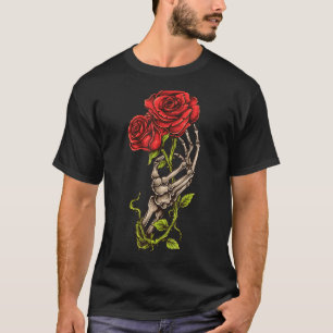 Goth Skeleton Hand Red Rose Flower Love And Death T-Shirt