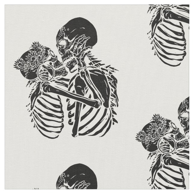 goth skeleton lovers valentines fabric (Close Up)
