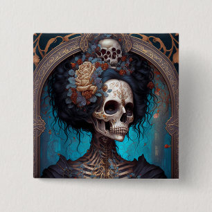 Goth Skeleton Skull Woman Gothic 15 Cm Square Badge