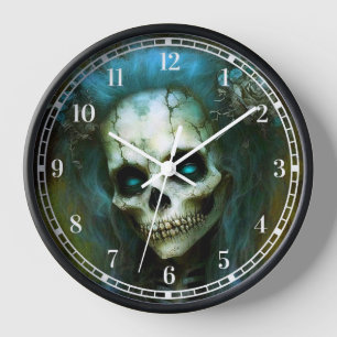 Goth Skeleton Skull Woman Gothic Clock