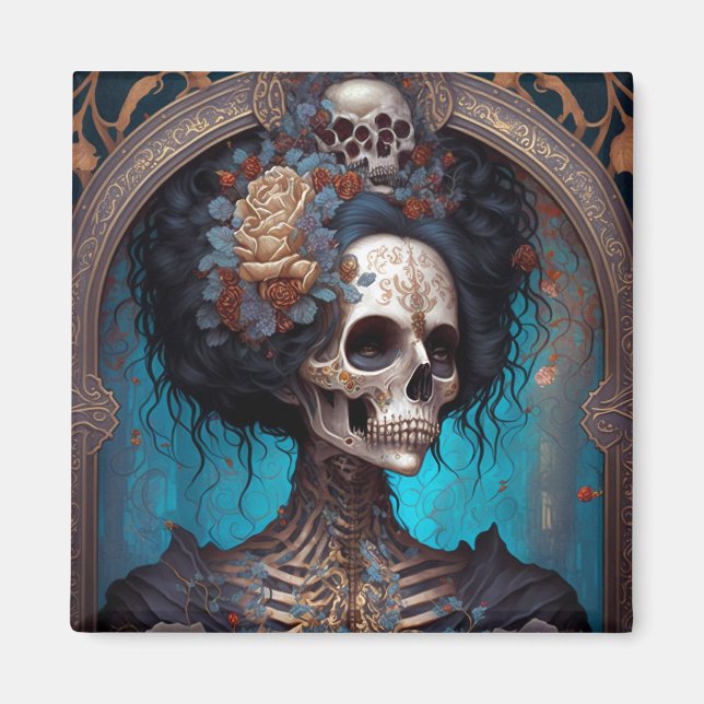 Goth Skeleton Skull Woman Gothic Magnet (Front)