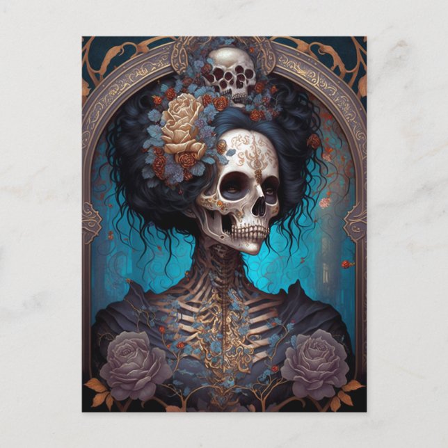 Goth Skeleton Skull Woman Gothic Postcard (Front)
