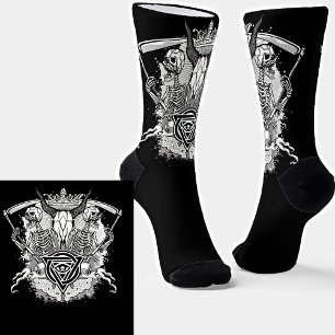 Goth Skeletons Skulls Death Scythe on Black Socks