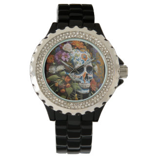 Goth Skull and Flowers Watch