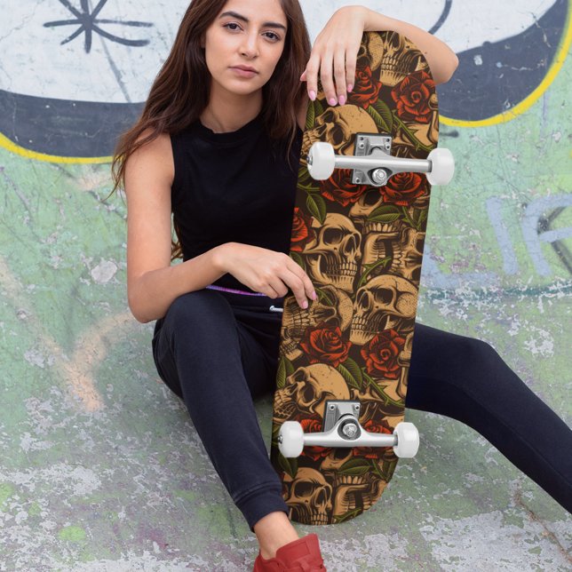 Goth Skull and Roses Graffiti pattern  Skateboard (Creator Uploaded)