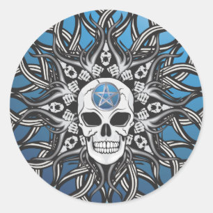 Goth Skull - Blue Classic Round Sticker