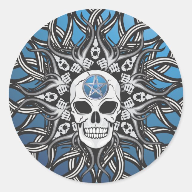 Goth Skull - Blue Classic Round Sticker (Front)