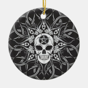 Goth Skull Ceramic Tree Decoration