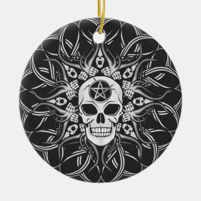 Goth Skull Ceramic Tree Decoration (Front)