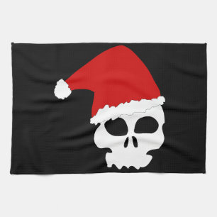 goth skull christmas tea towel