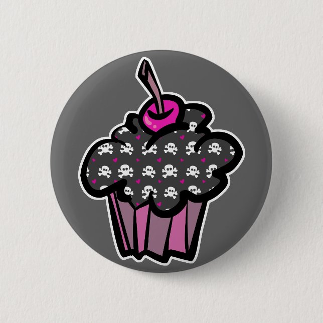 goth skull crossbones cupcake 6 cm round badge (Front)