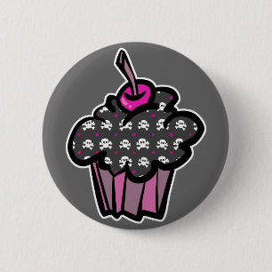goth skull crossbones cupcake 6 cm round badge