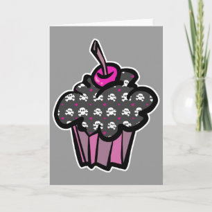 goth skull crossbones cupcake card