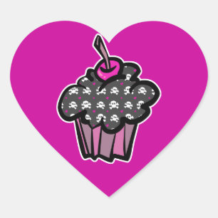 goth skull crossbones cupcake heart sticker