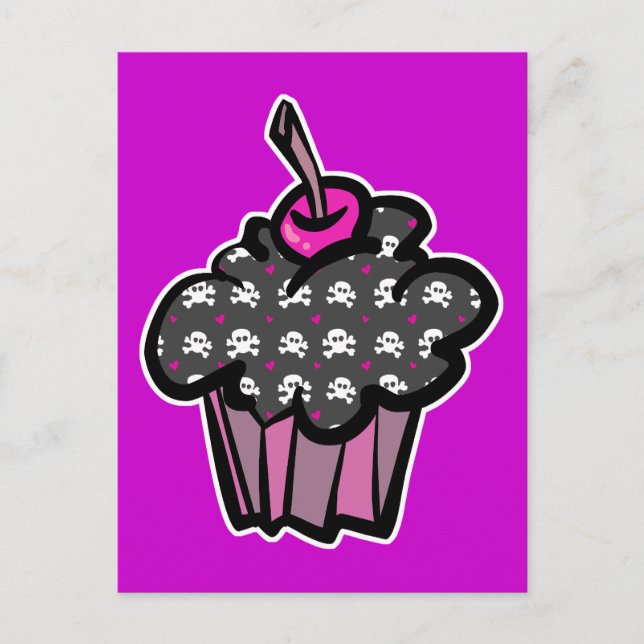 goth skull crossbones cupcake postcard (Front)